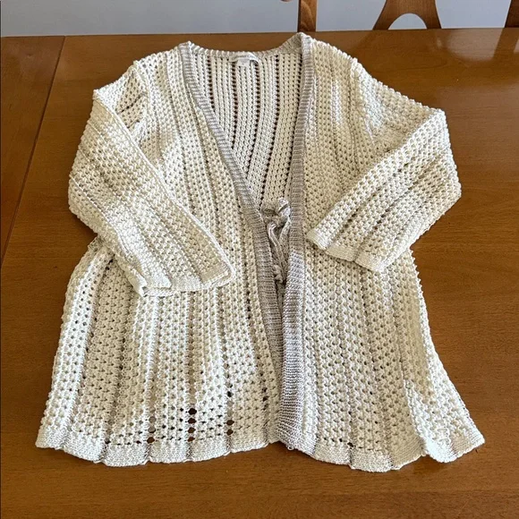 Coldwater Creek Crocheted Ivory  Open-Knit Sweater XL NWOT - Picture 4 of 5